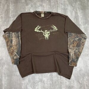 Vintage Buck Wear T-Shirt Mens XXL Deer Hunting Camo Brown Long Sleeve Outdoors